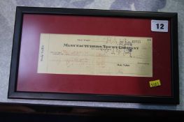 A signed cheque from Rudy Vallee