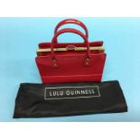 Red polished leather mini 'Daphne' bag from Lulu Guinness, with dust bag