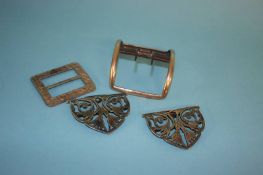 A Georgian silver buckle, another engraved silver buckle etc.