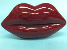 Garnet Red Perspex ‘Lips’ clutch bag from Lulu Guinness, with dust bag and box