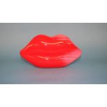 Orange and White perspex Lips clutch bag from Lulu Guinness, with dust bag