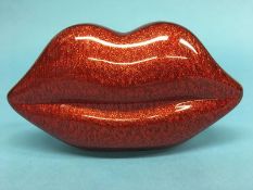 Red Perspex ‘Lips’ clutch bag from Lulu Guinness, with box