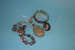 A 925 Sterling silver necklace, a silver bangle and various silver chains