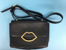 Black handbag with 'Lip' fastener from Lulu Guinness, with dust bag