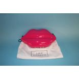 Hot Pink Perspex Lips clutch bag from Lulu Guinness, with dust bag