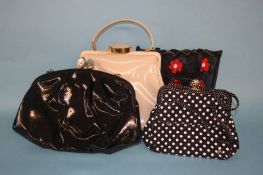 Black mesh bag with purse decorated with beaded poppies, label Lulu Guinness, Black polka dot bag '
