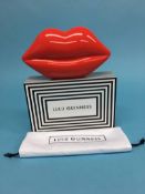 Red Perspex ‘Lips’ clutch bag from Lulu Guinness, with box and dustbag