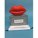 Red Perspex ‘Lips’ clutch bag from Lulu Guinness, with box and dustbag