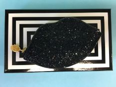 Black leather and glitter 'Cupids Bow' wallet from Lulu Guinness, with box