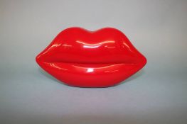 Red perspex Lips clutch bag from Lulu Guinness, with dust bag