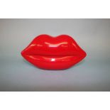 Red perspex Lips clutch bag from Lulu Guinness, with dust bag