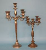 Two modern four branch pewter coloured candelabra, 80cm height x 51cm height