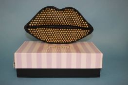 Black studded snakeskin pattern Lips clutch bag from Lulu Guinness, with box and dust bag