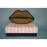 Black studded snakeskin pattern Lips clutch bag from Lulu Guinness, with box and dust bag