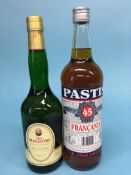 A bottle of Pastis 45 Francais, 1 litre and a bottle of Pere Magloire Fine Calvados, 70cl (2)