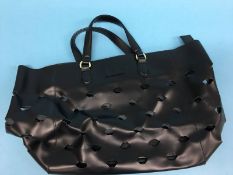 Black 'Francesca' lip perforated leather tote bag, with dust bag
