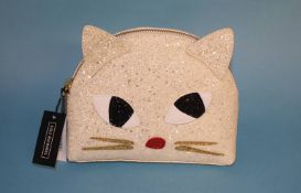 Chalk glitter 'Kooky Cat' crescent pouch from Lulu Guinness