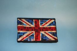 Oversized black satin 'Felicity' clutch with Union Jack sequin design from Lulu Guinness, with