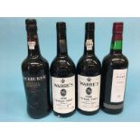 Two bottles of Warres 1980 port, 75cl, a bottle of Cockburns Special Reserve port, 75cl and a bottle