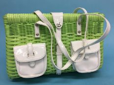 Lime Green and White straw style handbag, with dust bag