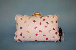 Pale Grey and multi coloured leather 'Lavinia' clutch bag from Lulu Guinness, with box and dust bag