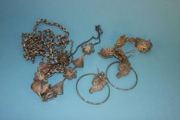 Pair of Art Nouveau style earrings, two watch chains etc.