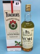 A bottle of Harrods V.O.H. Special Blend Scotch Whiskey, 75cl and a Teachers Highland Cream, 70cl
