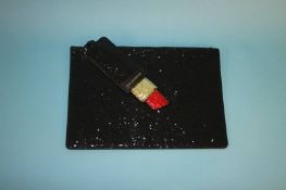 Large Black and Red glitter Lip clutch bag from Lulu Guinness