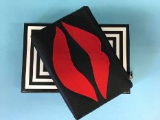 Black satin 'Lips' wallet, with box