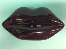 Purple Perspex ‘Lips’ clutch bag from Lulu Guinness, with dust bag