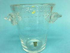 A Schneider of Paris clear glass ice bucket with air bubbles, bears label and engraved