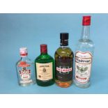 A 20cl bottle of Smirnoff vodka, a bottle of Jamesons Irish Whiskey 500ml, a bottle of Drambuie 70cl