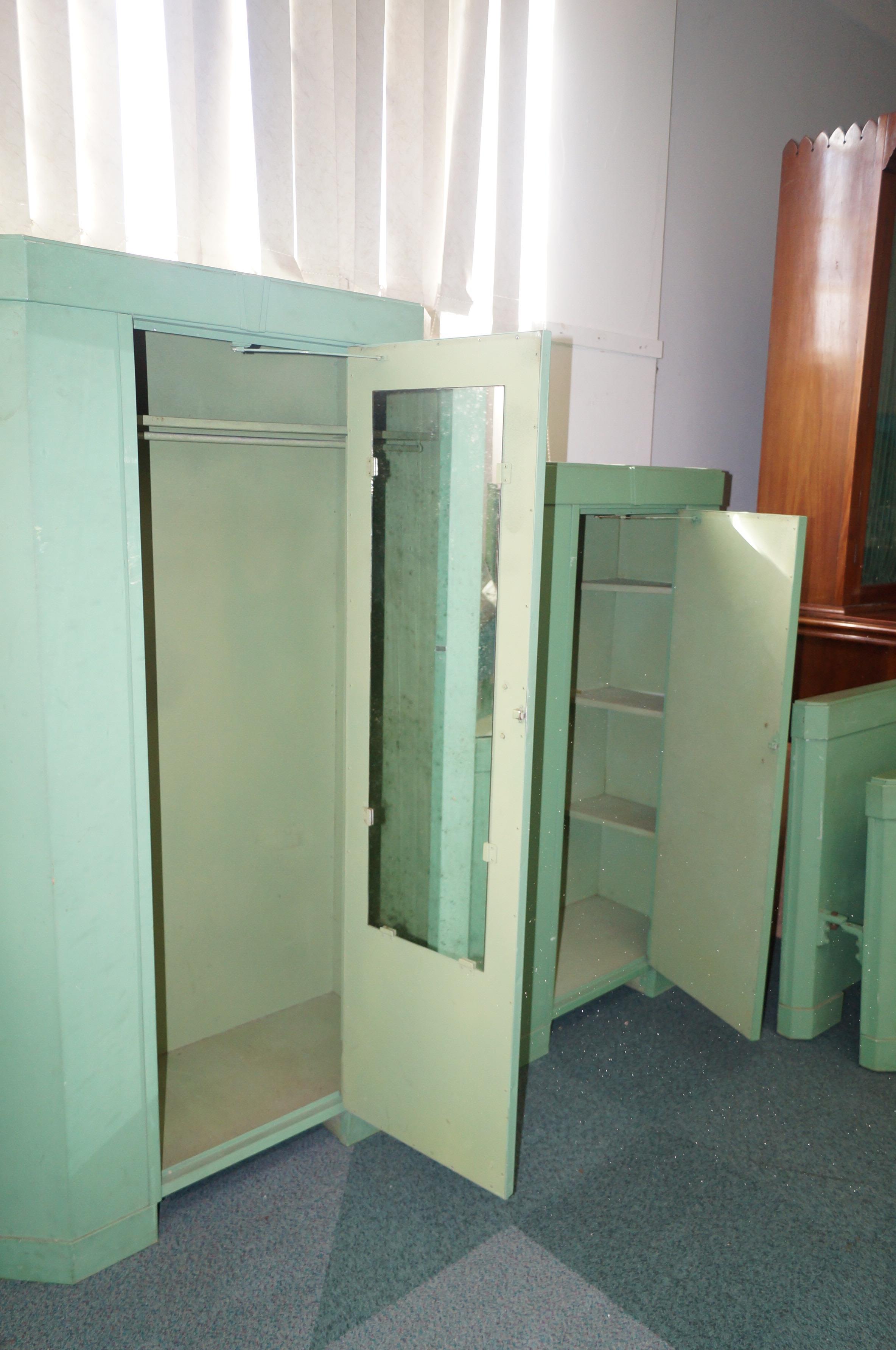 Unusual metal art deco bedroom suite, comprising dressing table, two wardrobes, headboard and - Image 8 of 9