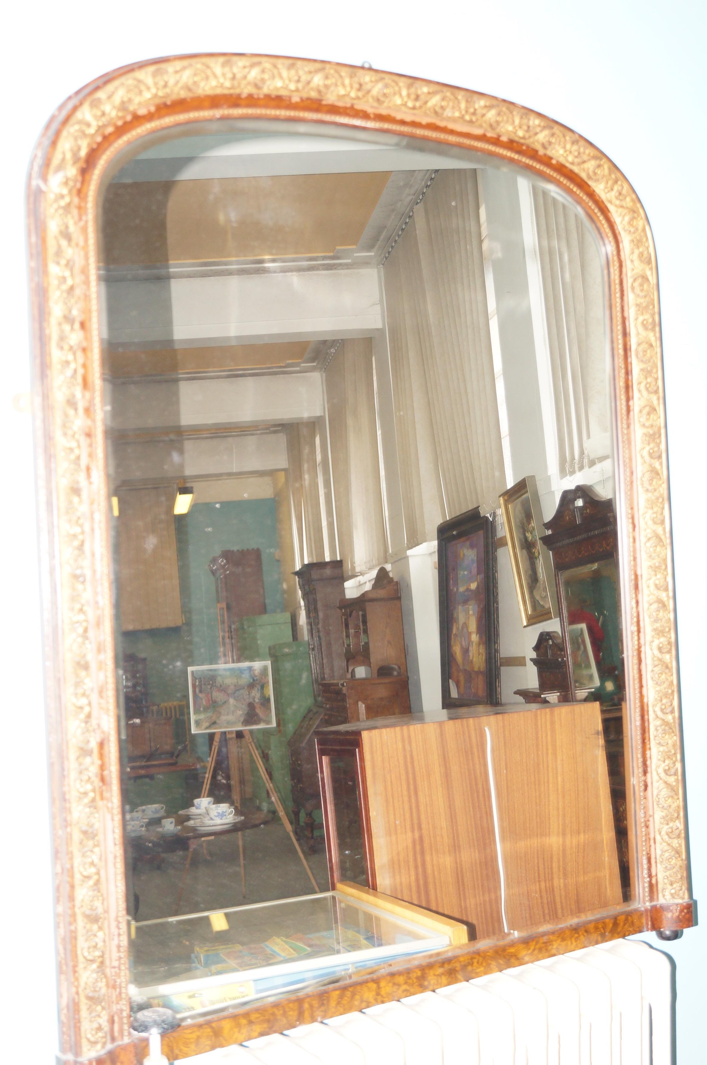 Victorian gilt framed overmantel mirror with arche