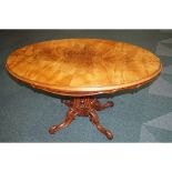 Victorian walnut tilt-top table, scolled supports