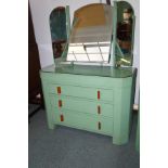 Unusual metal art deco bedroom suite, comprising dressing table, two wardrobes, headboard and