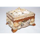 Shell mounted jewellery casket & contents