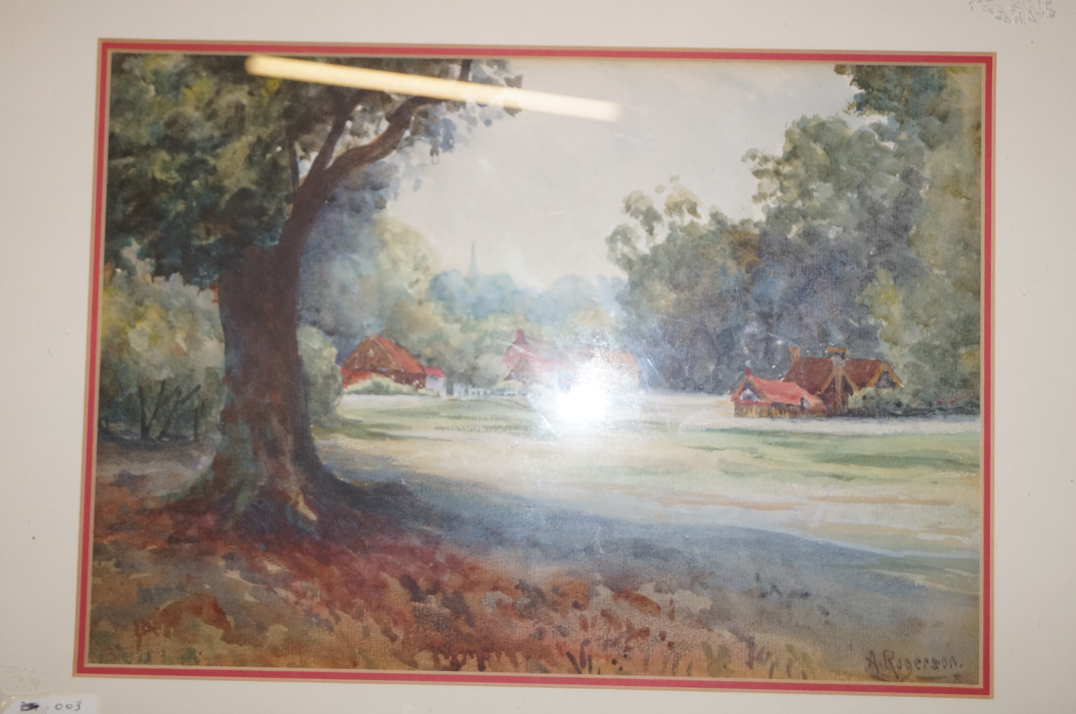 Framed watercolour of Lemington Common by A Rogers