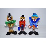 3 Art glass clowns Tallest height 19 cm