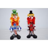 2 Art glass clowns Tallest Height 24cm