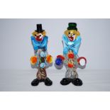 2 Art glass clowns Tallest height 27cm