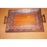 Large oak carved serving tray