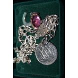 Silver charm bracelet & 7 charms