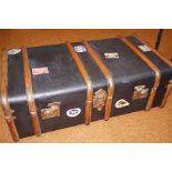 Wooden bound steamer trunk