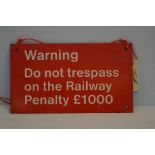Metal warning sign from Lostock hall railway stati