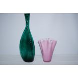 John Lewis pink glass vase & one other Tallest Hei