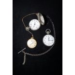 3 Pocket watches together with Albert chain