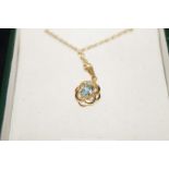 9 ct Gold necklace & fob Aqua-marine