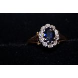 9 ct Gold diamond & sapphire ring Size O