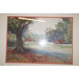Framed watercolour of Lemington Common by A Rogers
